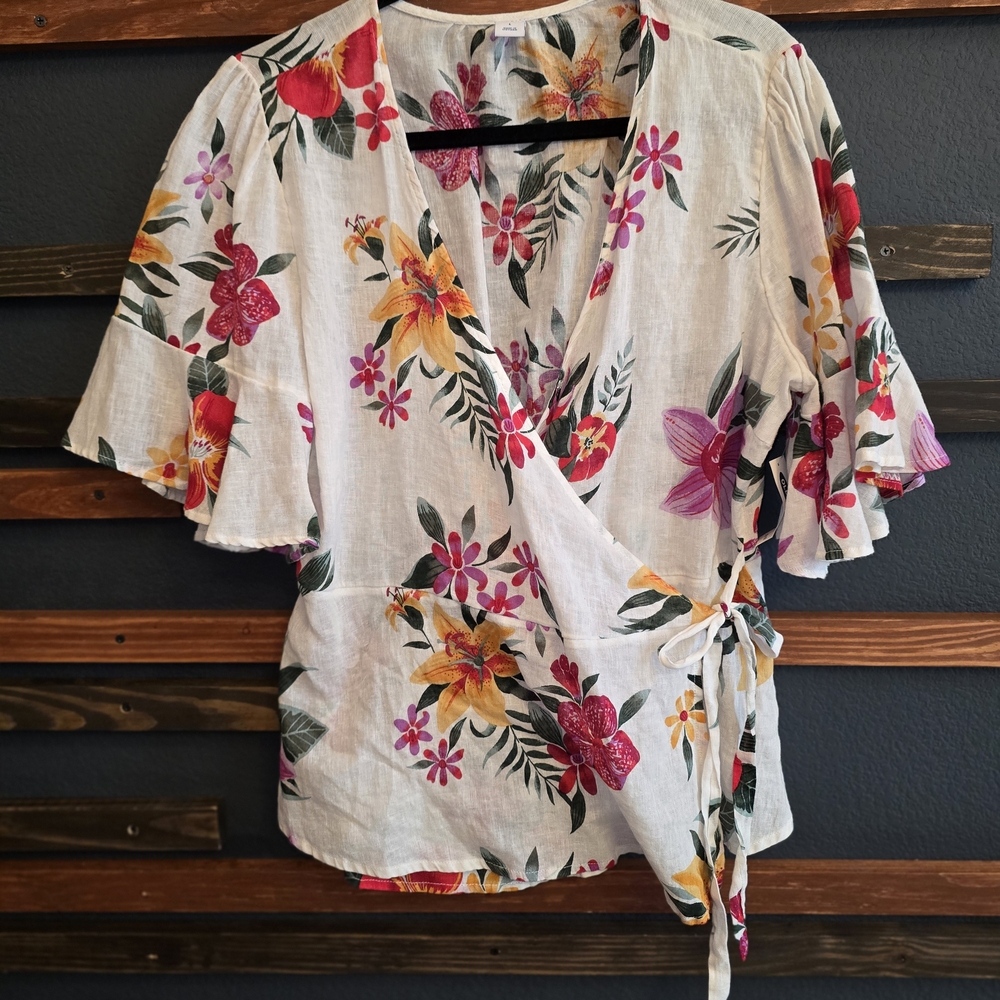 Old Navy Floral Wrap Blouse - Multicolor Tropical Vacation Wear Size L
